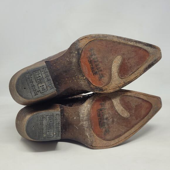 Corral Boots 6.5 Brown Lizard Leather Inlay Snip Toe Cowgirl Western Rodeo C2109 - Picture 11 of 13